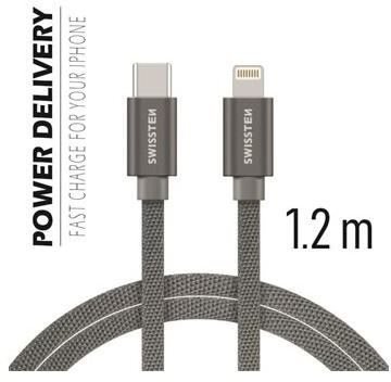 Swissten textilní datový kabel USB-C/Lightning 2m stříbrný