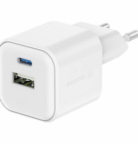 Swissten síťový adaptér GaN 1x USB-C 20W PD + 1x USB-A 18W QC bílý