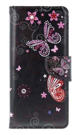 TopQ Pouzdro Design Xiaomi Redmi 14C knížkové Fialoví motýlci černý 132347