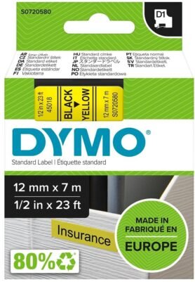 Dymo D1, 45018, S0720580, žlutá/černá,12mm