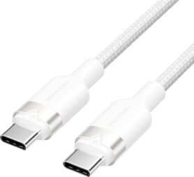 Vention USB 2.0 Type-C Male to Type-C Male 3A Cable 1M White Aluminum Alloy Type