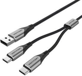 Vention USB 2.0 to Dual USB-C Y-Splitter Cable 0.5m Gray Aluminum Alloy Type