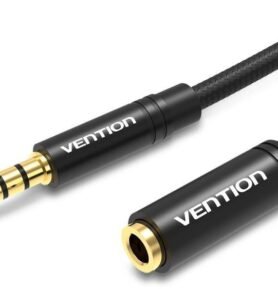 Vention Cotton Braided 3.5mm Audio Extension Cable 1m Black Metal Type