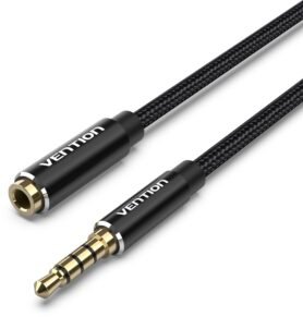 Vention Cotton Braided TRRS 3.5mm Male to 3.5mm Female Audio Extension 2m Black Aluminum Alloy Type
