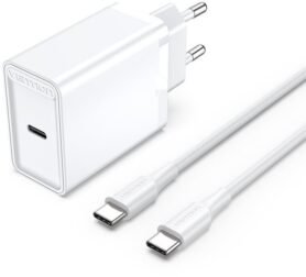 Vention 1-port 25W USB-C Wall Charger with USB-C Cable White