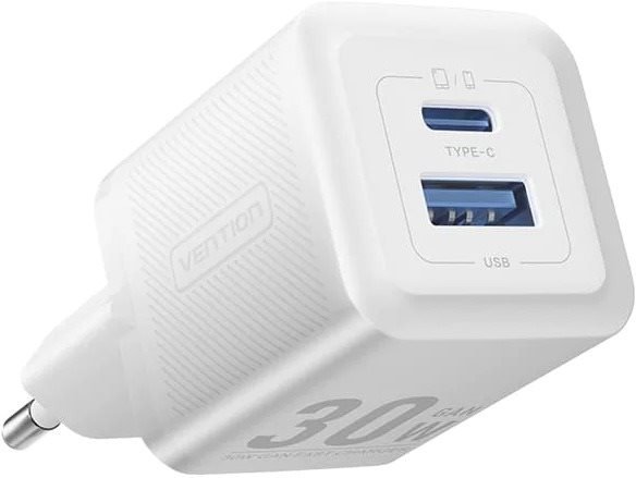 Vention 2-Port USB (C + A) GaN Charger (30W/30W) EU-Plug White
