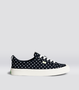 Cariuma OCA Low Black Canvas White Polka Dots Sneaker - Black Polka Dots / Women 7 / Men 5.5