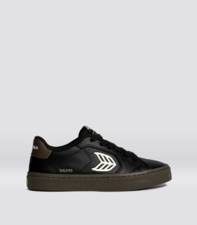 Cariuma SALVAS Teak Black Leather Ivory Logo Sneaker - Teak Black/Ivory / Women 8.5 / Men 7