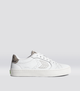 Cariuma SALVAS White Leather Silver Cloud Logo Snake Skin Print Sneaker - White/Snake Skin Print / Women 8 / Men 6.5