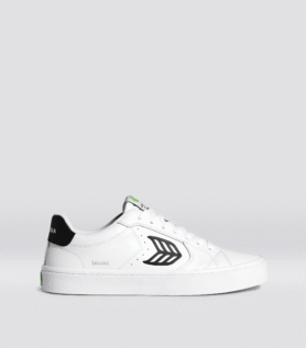 Cariuma SALVAS White Leather Black Logo Sneaker - White/Black / Women 10.5 / Men 9