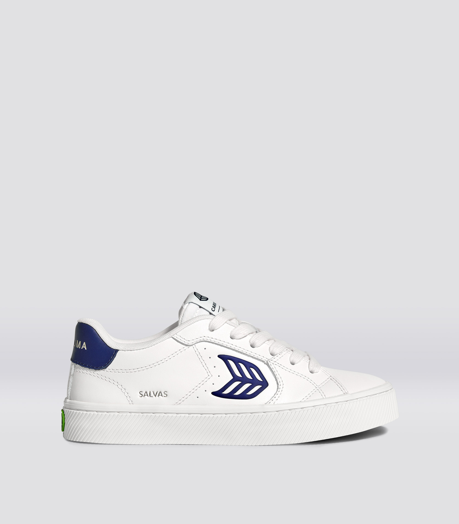 Cariuma SALVAS White Leather Bright Navy Logo Sneaker - White/Bright Navy / Women 6 / Men 4.5