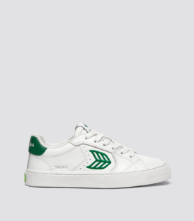 Cariuma SALVAS White Leather Abundant Green Logo Sneaker - White/Green / Women 9.5 / Men 8