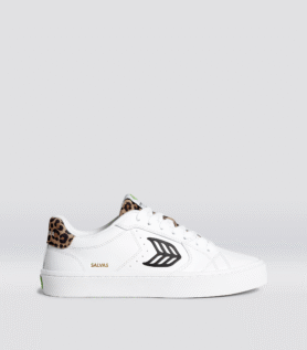 Cariuma SALVAS White Leather Black Logo Leopard Print Sneaker - White/Leopard Print / Women 10 / Men 8.5