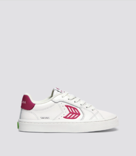 Cariuma SALVAS White Leather Jazzy Pink Logo Sneaker - White/Jazzy Pink / Women 10 / Men 8.5