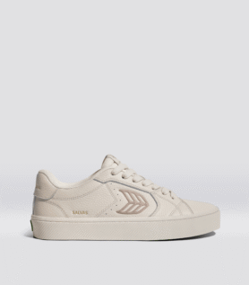 Cariuma SALVAS All Almond Milk Premium Leather Plaza Taupe Logo Sneaker - All Almond Milk/Plaza Taupe / Women 9 / Men 7.5