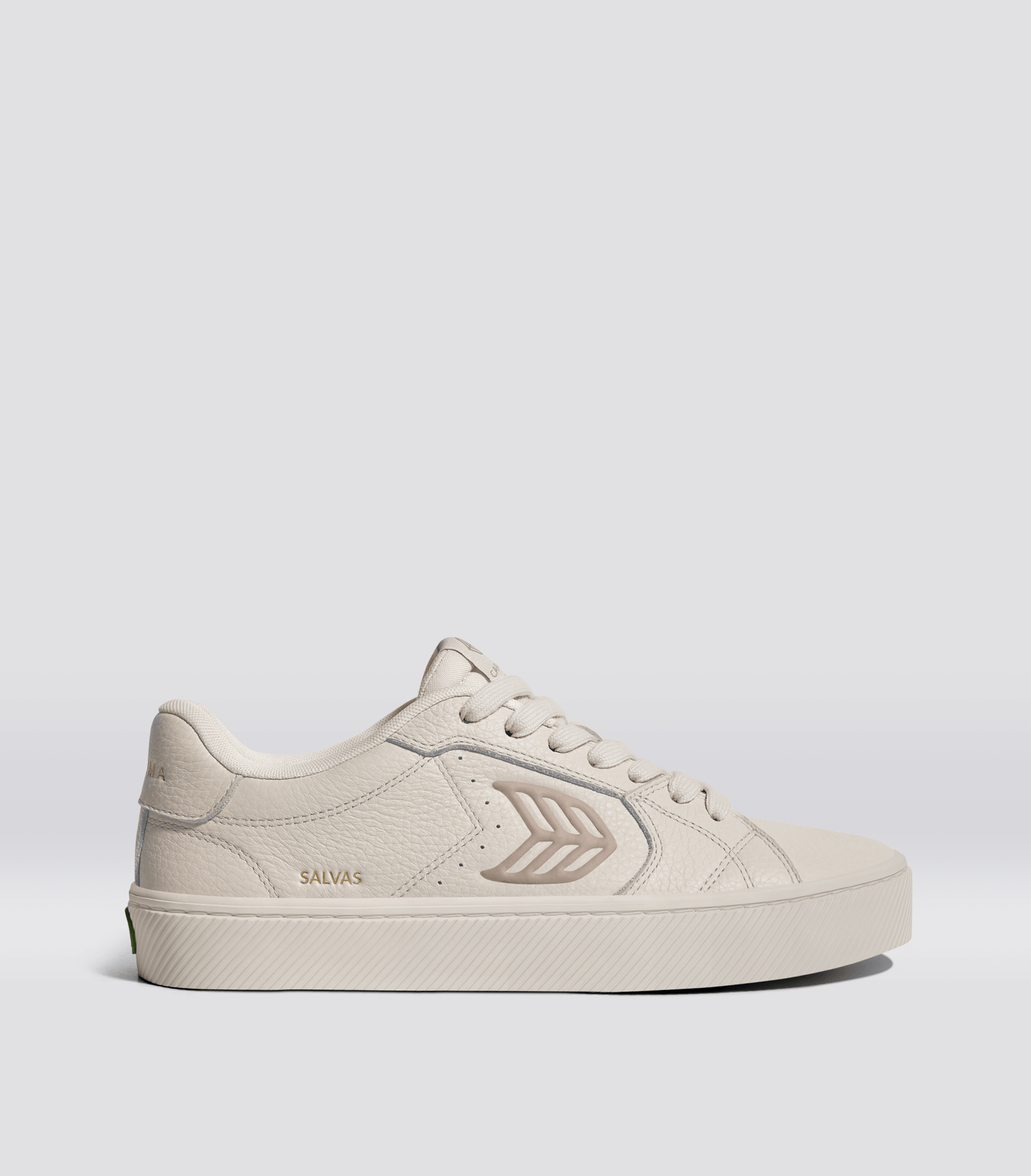 Cariuma SALVAS All Almond Milk Premium Leather Plaza Taupe Logo Sneaker - All Almond Milk/Plaza Taupe / Women 5.5 / Men 4