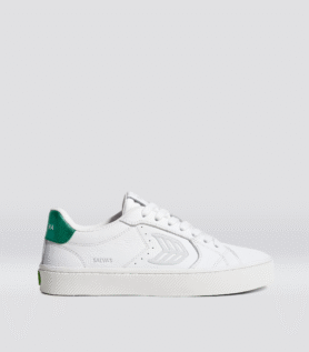 Cariuma SALVAS White Premium Leather Ice Logo Metallic Green Sneaker - White/Ice&Metallic Green / Women 13 / Men 11.5