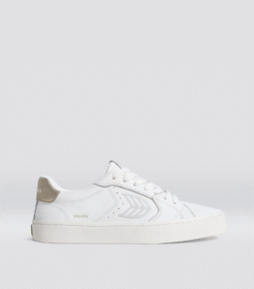 Cariuma SALVAS White Premium Leather Ice Logo Metallic Gold Sneaker - White/Ice&Metallic Gold / Women 8.5 / Men 7