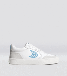 Cariuma VALLELY White Leather Vintage White Suede Argentina Blue Logo Sneaker - White/Argentina Blue / Women 9 / Men 7.5