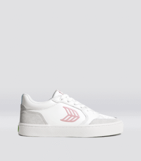 Cariuma VALLELY White Leather Vintage White Suede Blush Pink Logo Sneaker - White/Blush Pink / Women 10.5 / Men 9