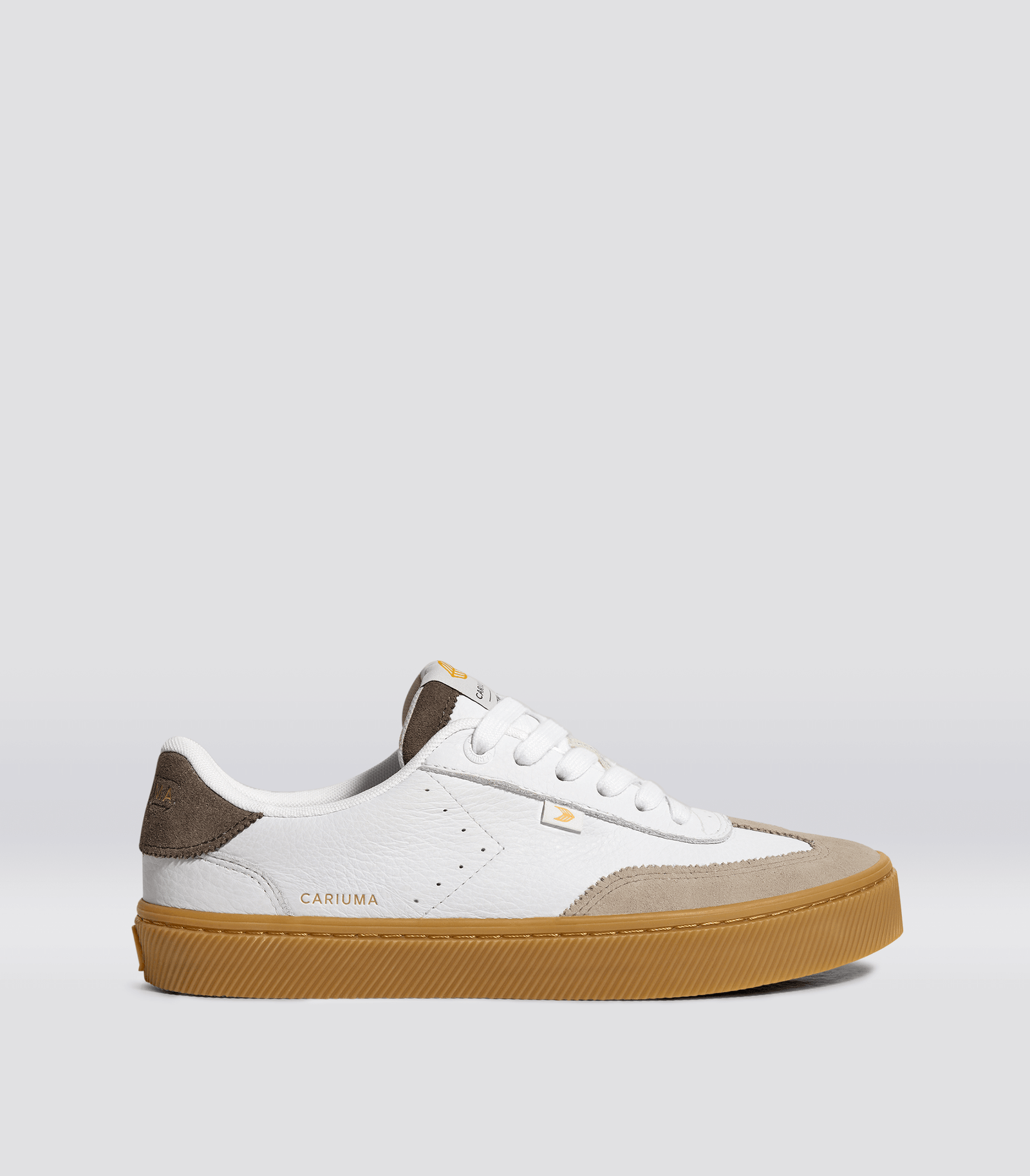 Cariuma TOCA Gum White Premium Leather Plaza Taupe Suede Dark Khaki Sneaker - Gum White/Plaza Taupe / Women 6.5 / Men 5