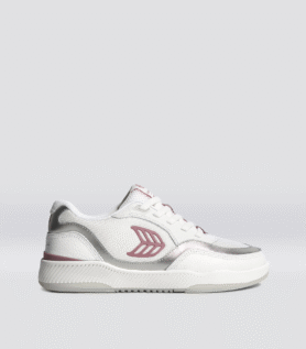 Cariuma UBA White Leather and Suede Blush Pink Logo Silver Accents Sneaker - White/Blush Pink&Silver / Women 11 / Men 9.5