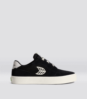 Cariuma T20 PRO Black Suede and Mesh Ivory Logo Sneaker - Black/Ivory / Women 9 / Men 7.5