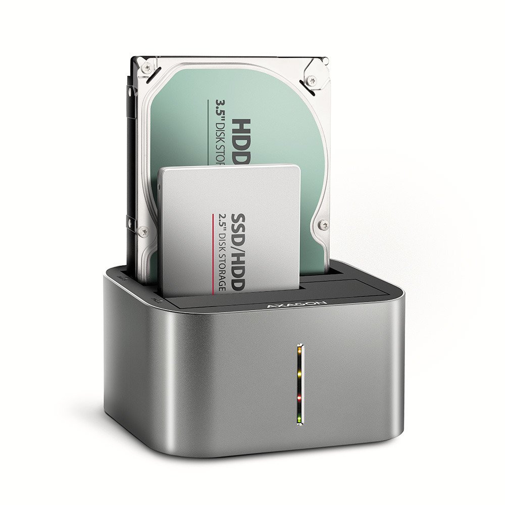 AXAGON ADSA-DC, dual SATA 2.5"/3.5" SSD/HDD CLONE dock, USB-C 5 Gbps