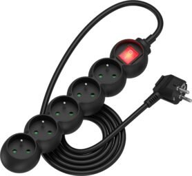 AlzaPower Arc prodlužovací přívod 230V 5 zásuvek vypínač 2m černý