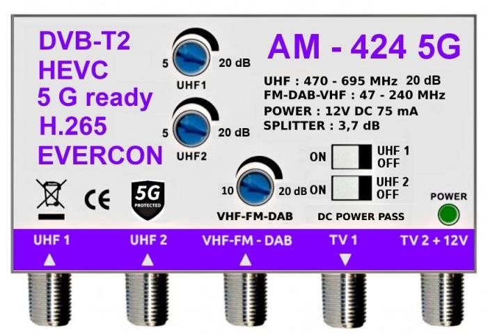 EVERCON anténní zesilovač AM-424 5G bez napájecího zdroje