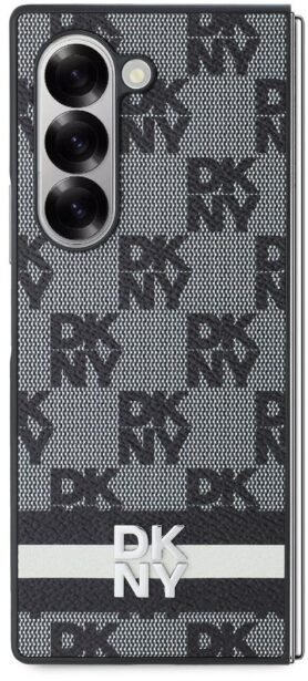 DKNY PU Leather Checkered Pattern and Stripe Zadní Kryt pro Samsung Galaxy Z Fold6 Black