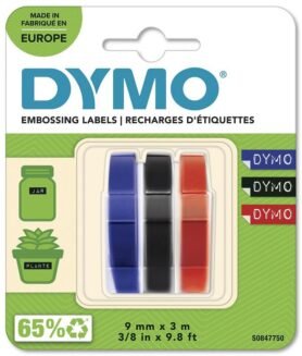 Dymo 3D páska, MIX - černá, modrá, červená, 1 blistr / 3 ks, 9 mm × 3 m