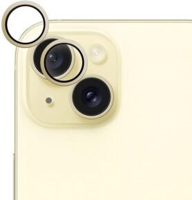 Epico hliníkové ochranné sklo na čočky fotoaparátu pro iPhone 15 / 15 Plus - žlutá