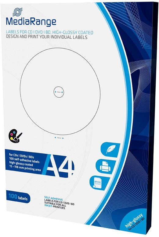 Mediarange CD/DVD/Blu-ray High-Glossy etikety 15 mm - 118 mm