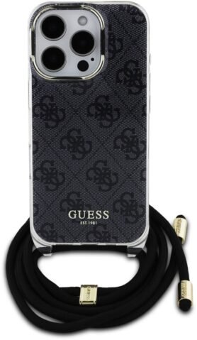 Guess IML 4G Printed Crossbody Popruh Zadní Kryt pro iPhone 16 Pro Black