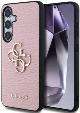 Guess PU Grained 4G Metal Logo Zadní Kryt pro Samsung Galaxy S25+ Pink