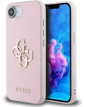 Guess PU Grained 4G Metal Logo Zadní Kryt pro iPhone 16e/17e Pink