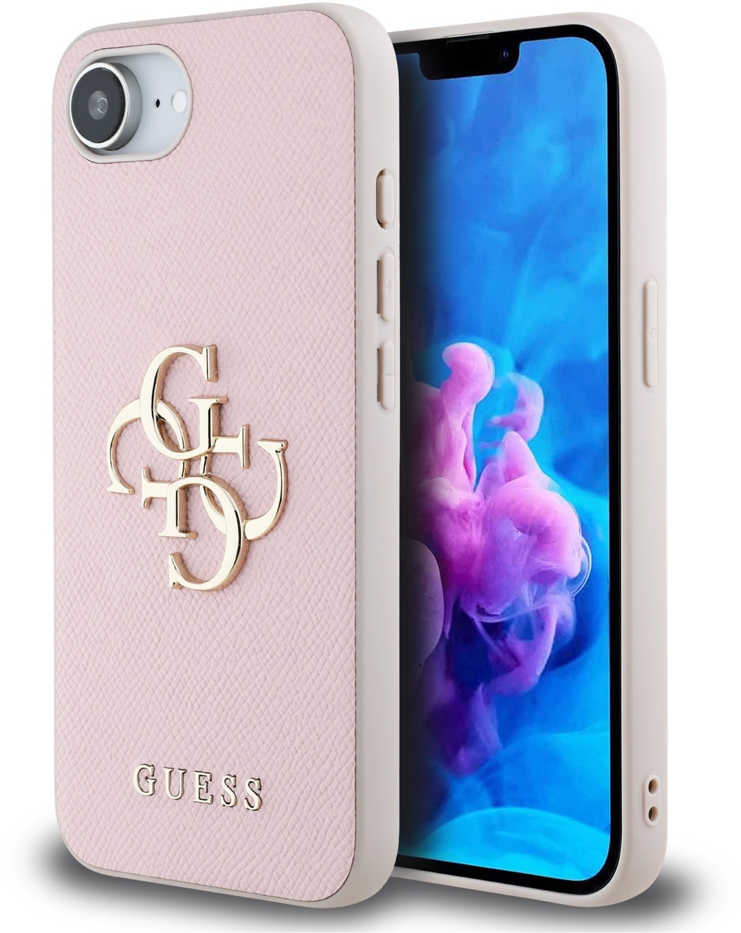 Guess PU Grained 4G Metal Logo Zadní Kryt pro iPhone 16e/17e Pink