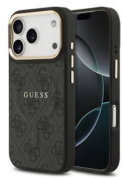 Guess PU Leather 4G Gold Frame MagSafe Zadní Kryt pro iPhone 17 Pro Black