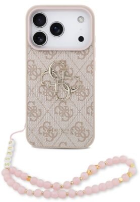 Guess PU 4G Metal Logo Strap Zadní Kryt pro iPhone 17 Pro Pink