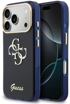 Guess IML 4G Script Metal Logo Zadní Kryt pro iPhone 17 Pro Blue