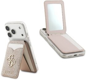 Guess PU 4G Mirror MagSafe Cardslot Peněženka se Stojanem Pink