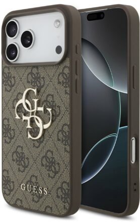 Guess PU 4G Metal Logo Zadní Kryt pro iPhone 17 Pro Max Brown