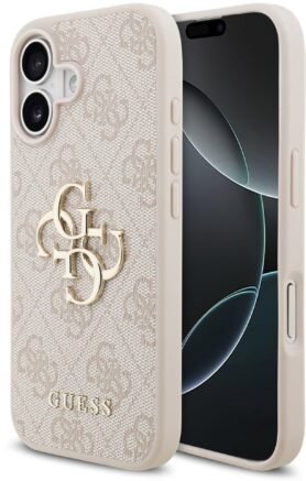Guess PU 4G Metal Logo Zadní Kryt pro iPhone 17 Pink