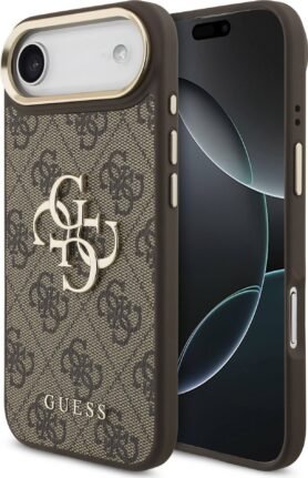 Guess PU Leather 4G Metal Logo Gold Frame Zadní Kryt pro iPhone Air Brown