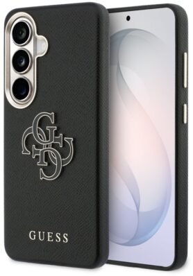Guess PU 4G Resin Metal Logo Zadní Kryt pro Samsung Galaxy S26 Black