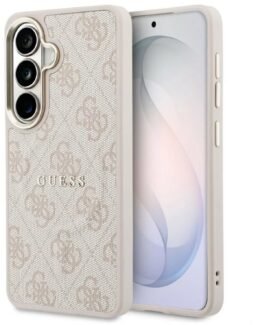 Guess PU Leather 4G Strass Logo Gold Frame Magnetic Zadní Kryt pro Samsung Galaxy S26 Pink