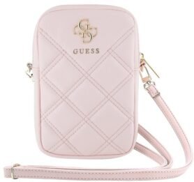 Guess PU Quilted 4G Metal Logo Taška na Telefon se Zipem Pink