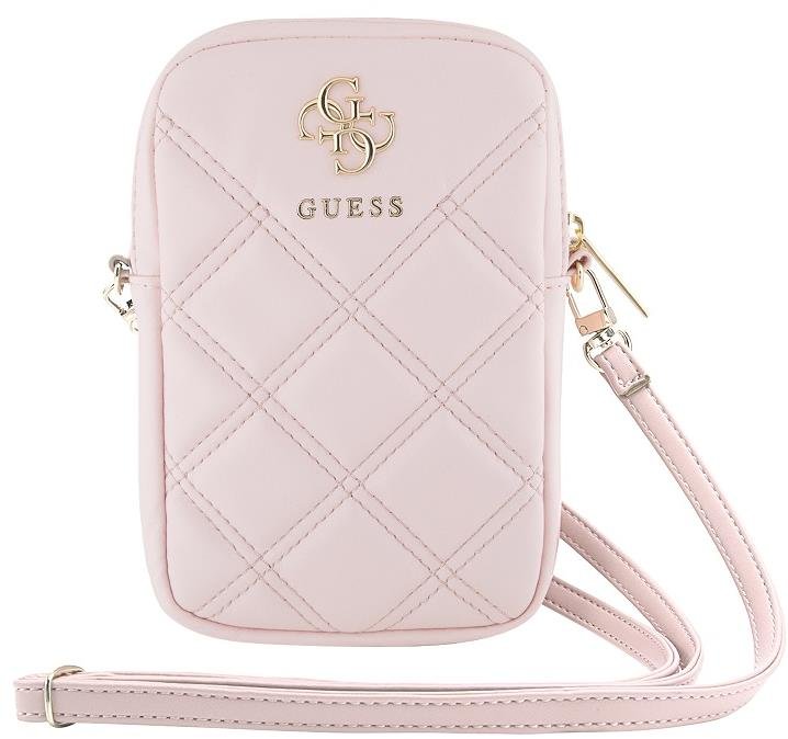 Guess PU Quilted 4G Metal Logo Taška na Telefon se Zipem Pink