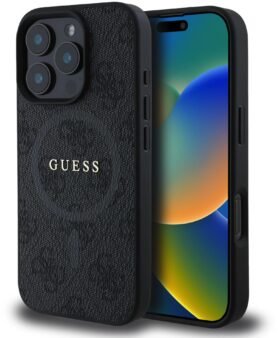 Guess PU Leather 4G Colored Ring MagSafe Zadní Kryt pro iPhone 16 Pro Max Black